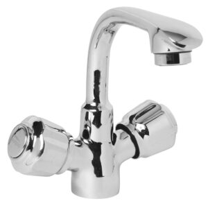 Central Hole Basin Mixer FOAM FLOW with 600mm Long Braided Hoses - Cloud