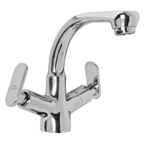 Central Hole Basin Mixer FOAM FLOW with 600mm Long Braided Hoses - Apollo