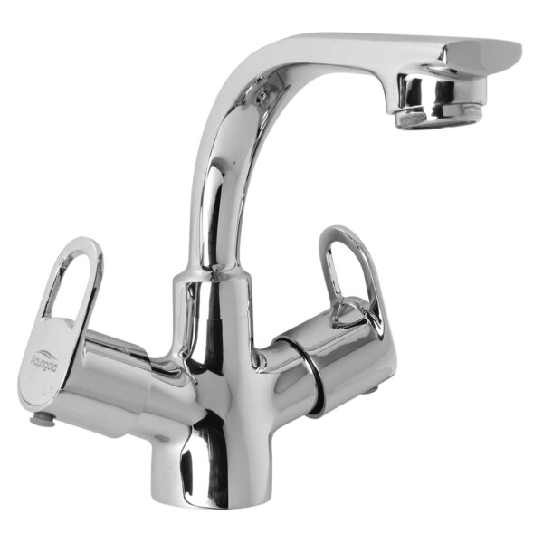 Central Hole Basin Mixer FOAM FLOW with 600mm Long Braided Hoses - Wave