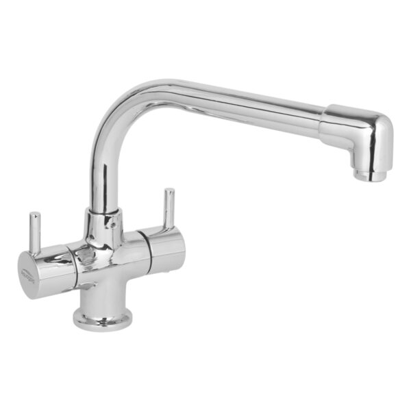 Central Hole Basin Mixer with Elbow Spout FOAM FLOW with 600mm Long Braided Hoses - Eternal