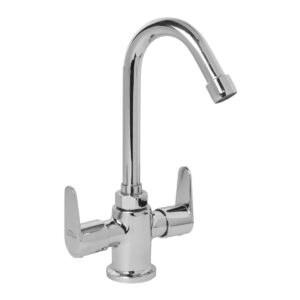 Central Hole Basin Mixer FOAM FLOW with 600mm Long Braided Hoses - Amara