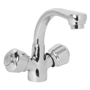 Central Hole Basin Mixer FOAM FLOW with 600mm Long Braided Hoses - Mini Deluxe